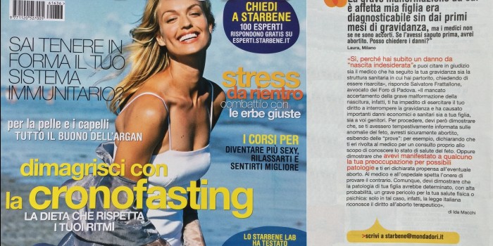 Copertina e articolo dell'Avv. Salvatore Frattallone pubblicato su Starbene n° 36 del 29.08.2016